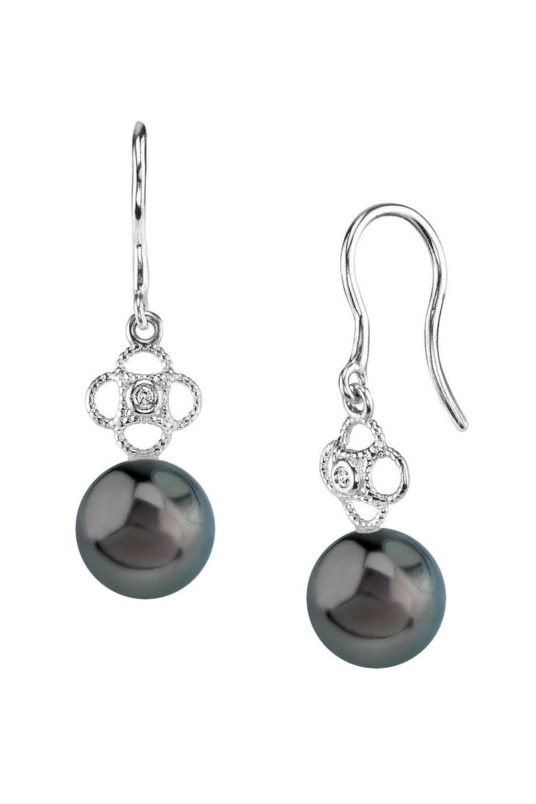 Tahitian South Sea Pearl & Diamond Lacy Earrings, Main, color, White Gold