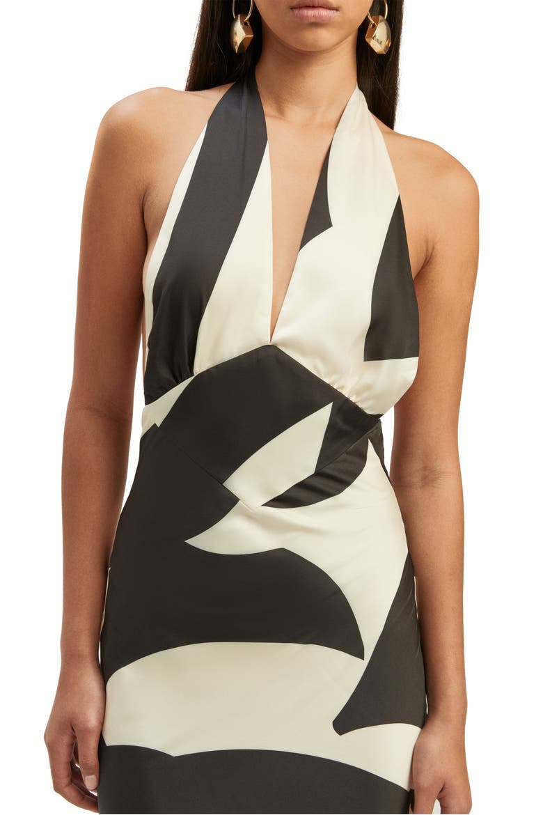 Citron Halter Cocktail Midi Dress, Alternate, color, BLACK/ IVORY