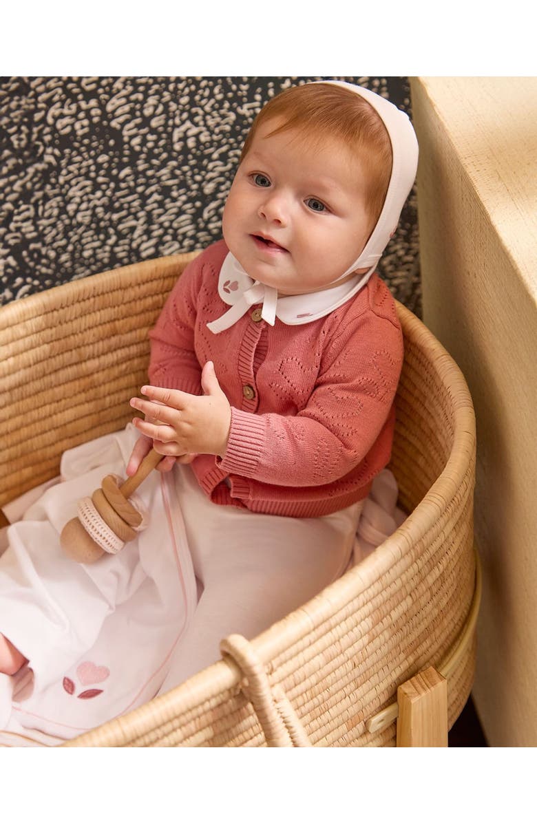 MiniMoi Heart Pattern Cotton Cardigan Sweater, Alternate, color, Rose Pink