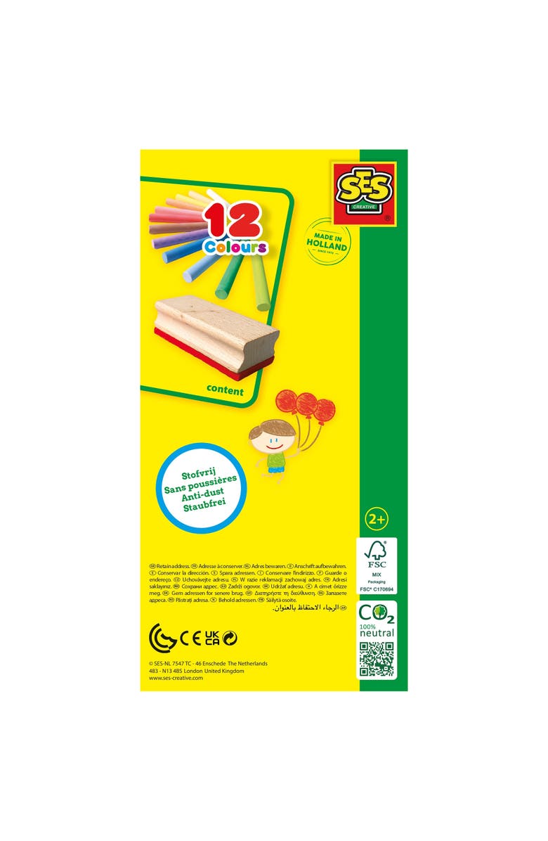 SES Creative Colored Chalk Set & Eraser, 12 Colors, Toddlers & Kids 2+, Alternate, color, Multicolored