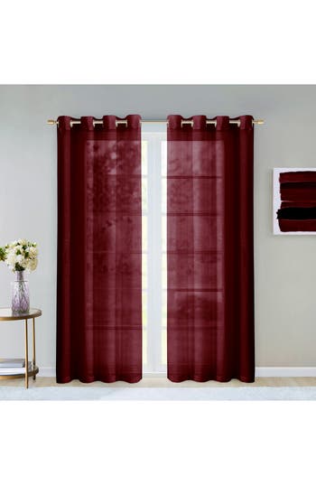 Dainty Home Sheer Set Of 2 Panel Curtains In Burgundy