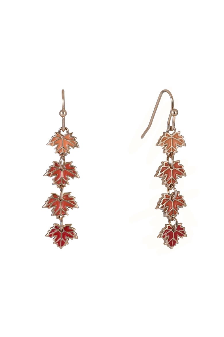 Enamel Linear Maple Leaf Earrings, Main, color, Orange