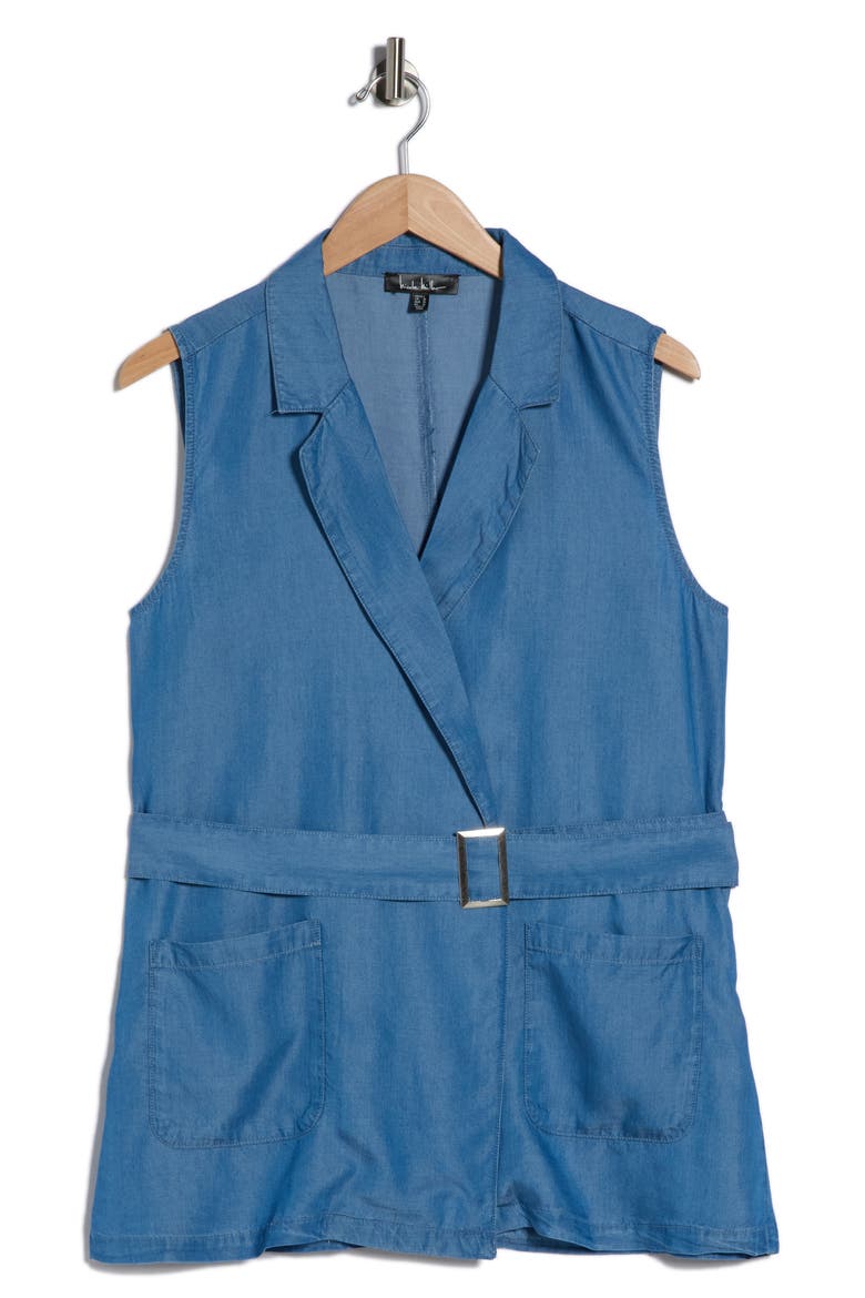 Belted Denim Vest, Alternate, color, MEDIUM WASH