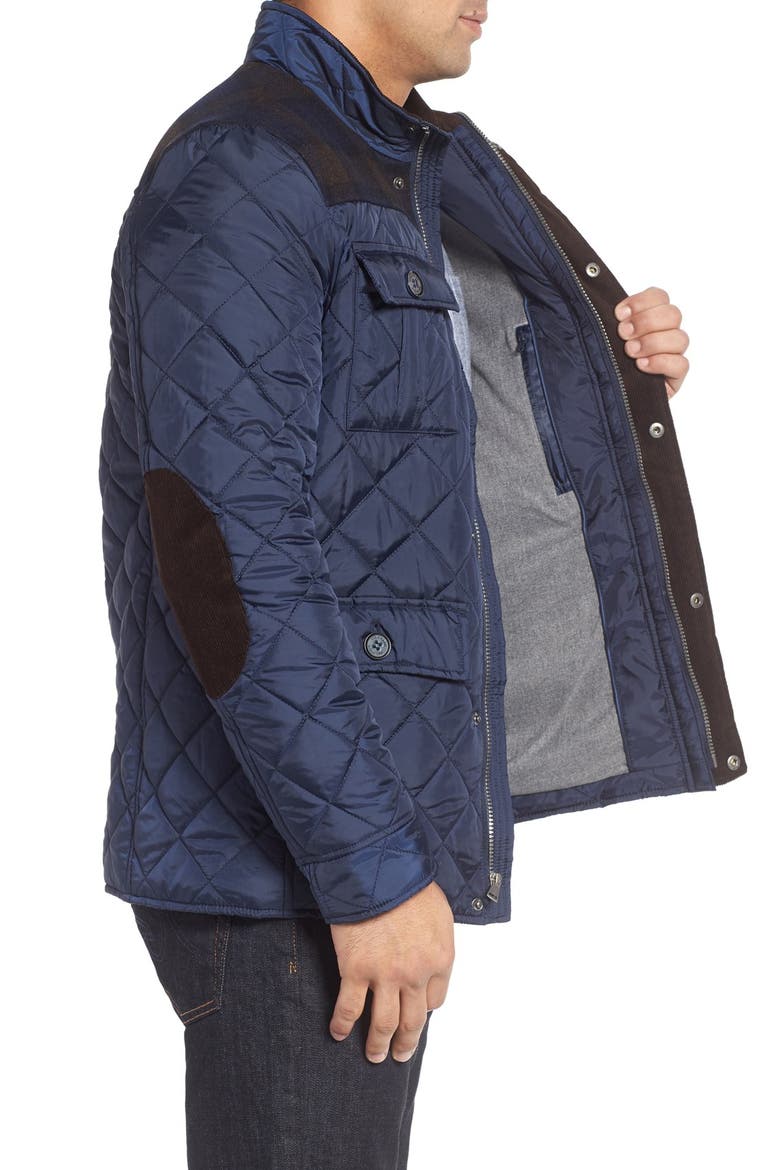 Mixed Media Quilted Jacket, Alternate, color, NAVY