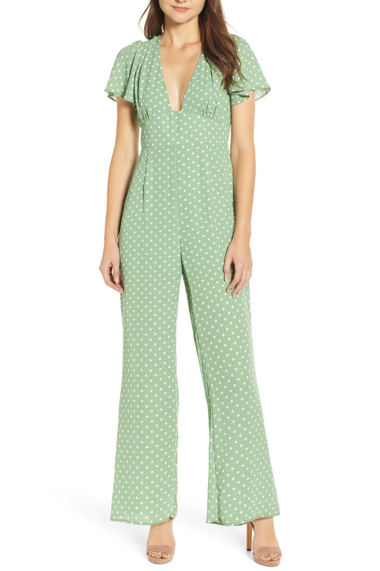 Polka Dot Jumpsuit, Main, color, MOSS