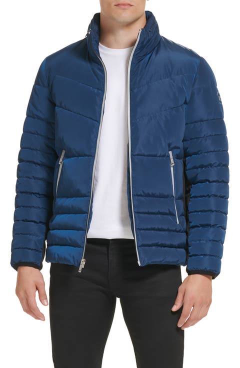 Faux Memory Full Zip Mixed Quilted Puffer Jacket