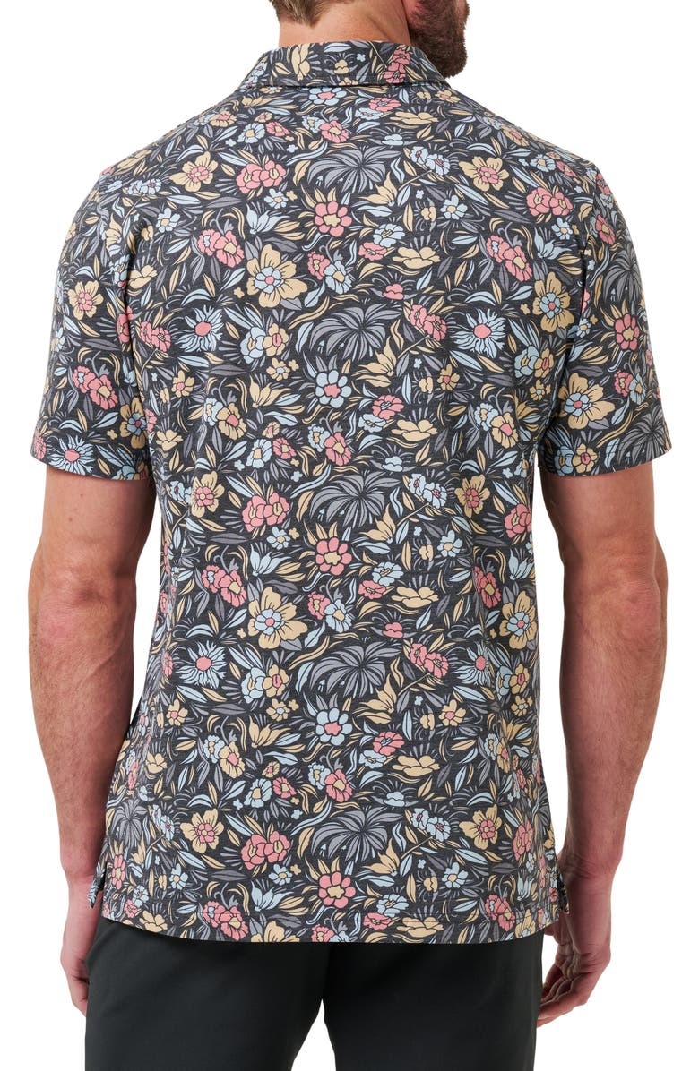 TravisMathew Red Featherweight Day Floral Piqué Polo, Alternate, color, Black