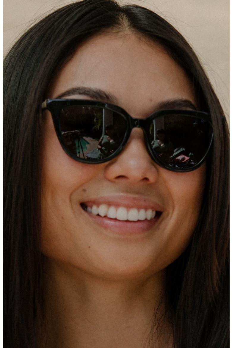 Lanikai 53mm Low Nose Bridge Wide Width Polarized Cat Eye Sunglasses, Alternate, color, BLACK LAVA / GRAY LENSES