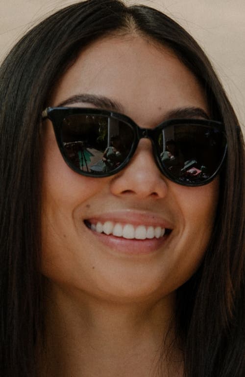 Mohala Eyewear Lanikai 53mm Low Nose Bridge Wide Width Polarized Cat Eye Sunglasses In Black Lava/gray Lenses