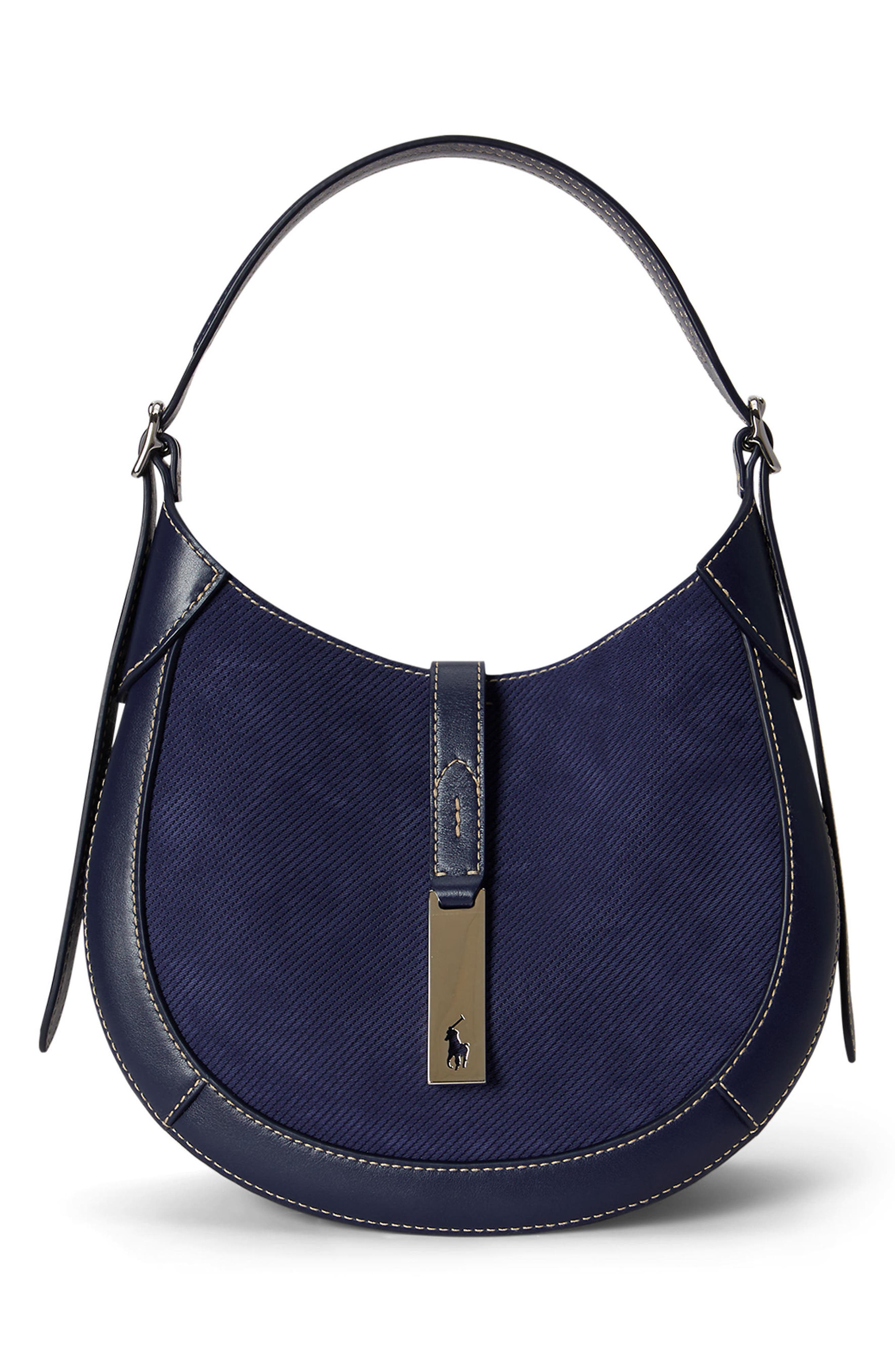 Polo ID Small Twill & Leather Shoulder Bag, Main, color, NIGHT