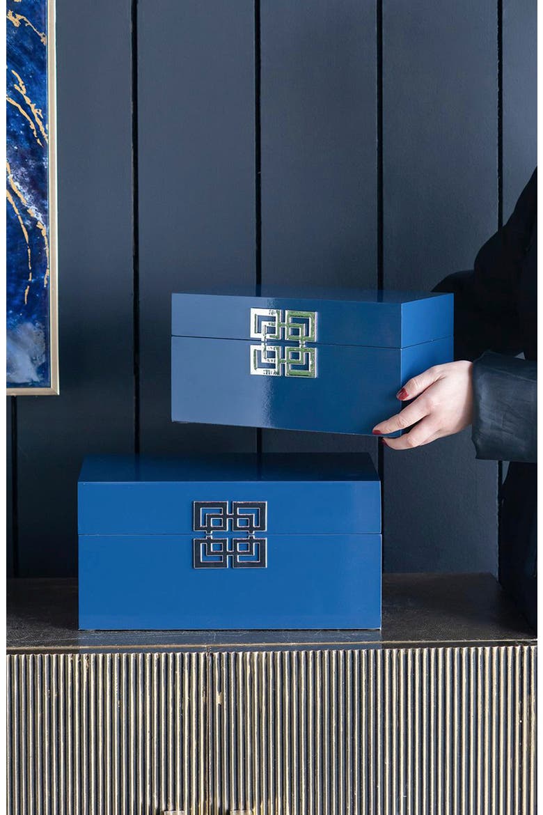 Set of 2 Decorative Boxes, Alternate, color, BLUE