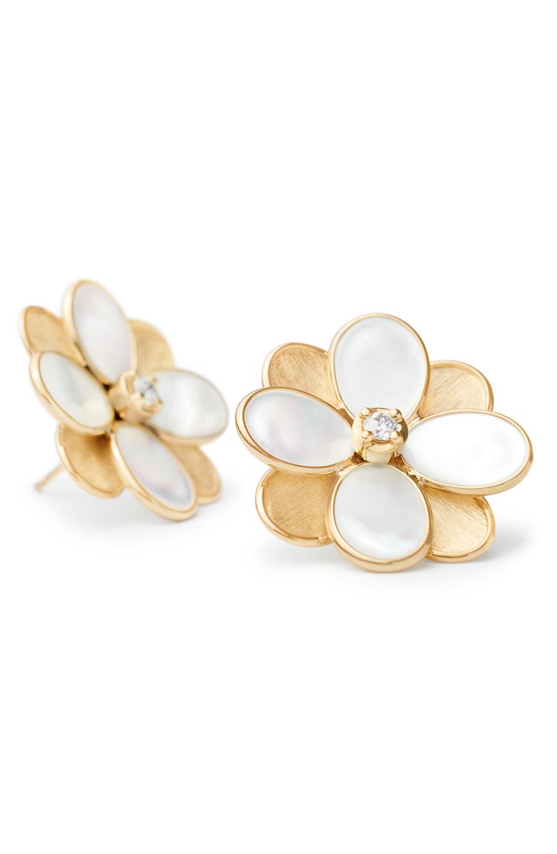 Marco Bicego Petali Diamond Flower Stud Earrings, Main, color, Gold