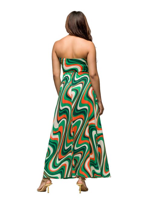 24seven Comfort Apparel Maternity Green Print A-line Strapless Maxi Dress With Pockets In Multi