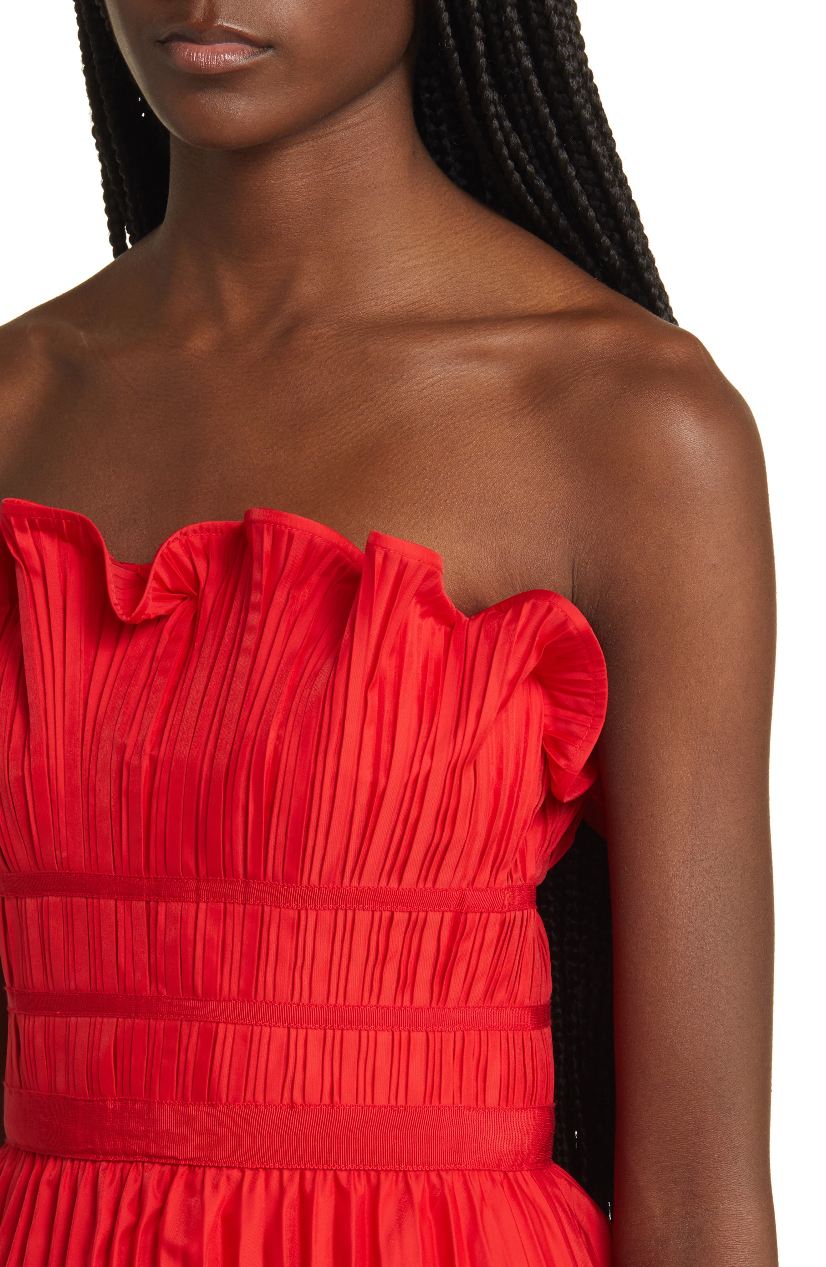 strapless pleated midi dress moon river Strapless Pleated Midi Dress (Women)