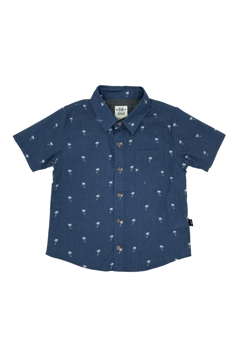 Island Palm Short Sleeve Button-Up Shirt, Main, color, NAVY