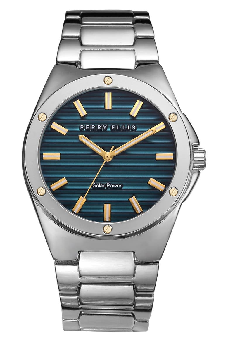 Solar Powered Quartz Bracelet Watch, 41mm, Main, color, SILVER