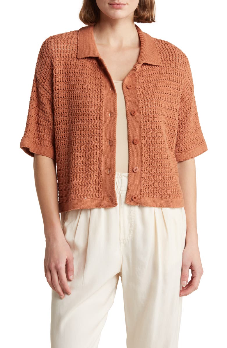 DR2 by Daniel Rainn Crochet Cotton Button-Up Sweater Top, Main, color,