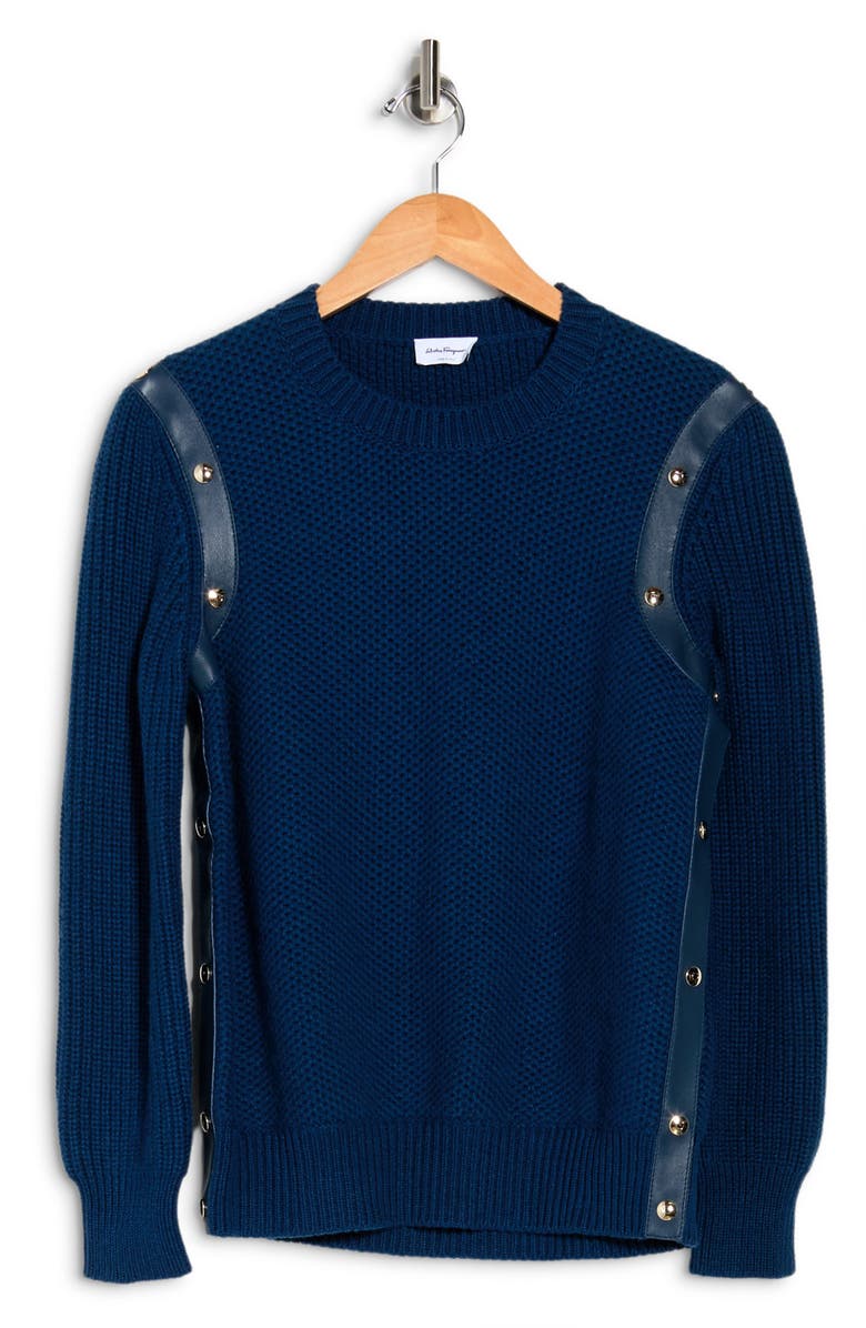 FERRAGAMO Salvatore Ferragamo Studded Leather Trim Cashmere Blend Sweater, Alternate, color,