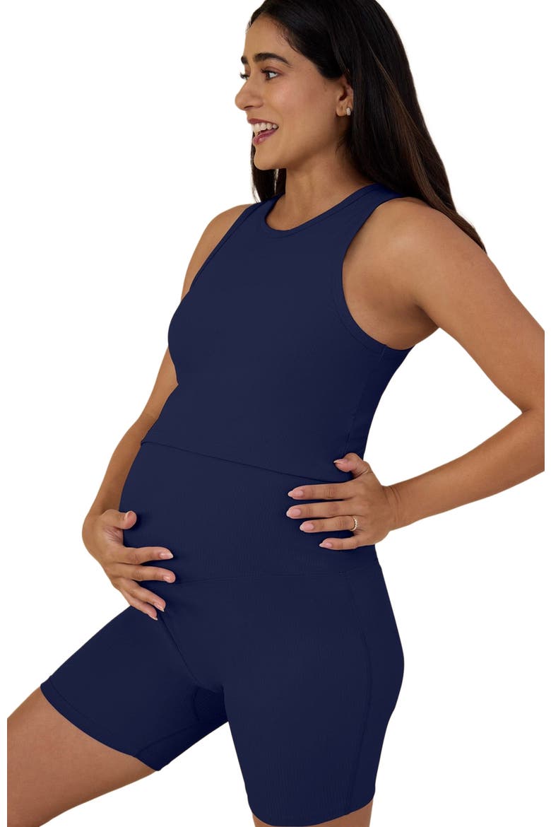 Crew Neck Racerback Cropped Maternity Tank, Alternate, color, Navy Blazer