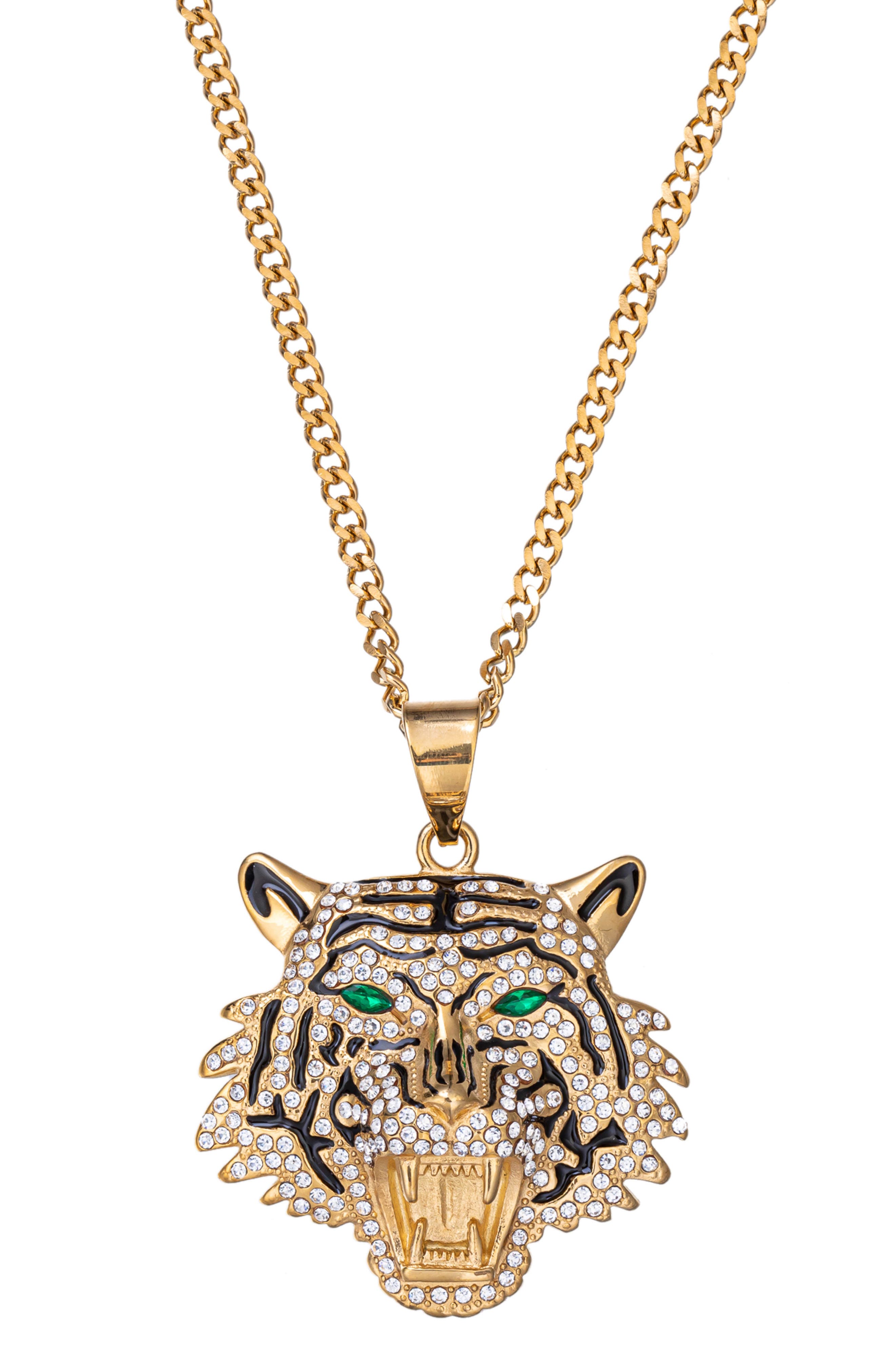 EYE CANDY LOS ANGELES Men's Premium Collection Tiger Head Pendant Necklace