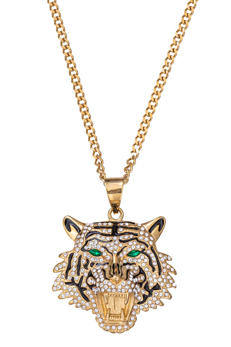 Men's Premium Collection Tiger Head Pendant Necklace, Main, color, GOLD