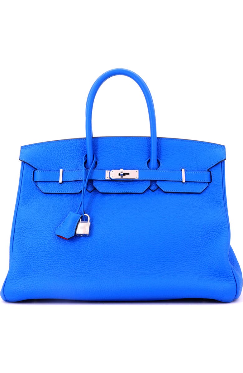 Pre-Owned Hermes Birkin Handbag Bicolor Clemence with Palladium Hardware 35, Main, color, Bleu Hydra/Rose Tyrien