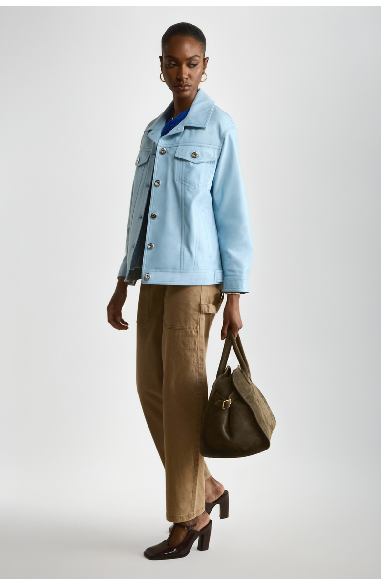 Furniq UK Bobbie Leather Shirt Jacket, Alternate, color, Blue