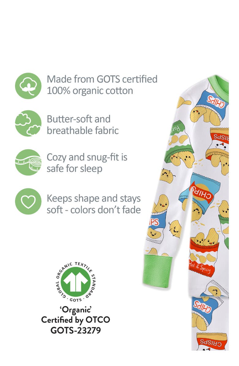 BUTTERBLU Kids' Zen Print Fitted Organic Cotton Two-Piece Pajamas, Alternate, color, Chip Chip Hooray