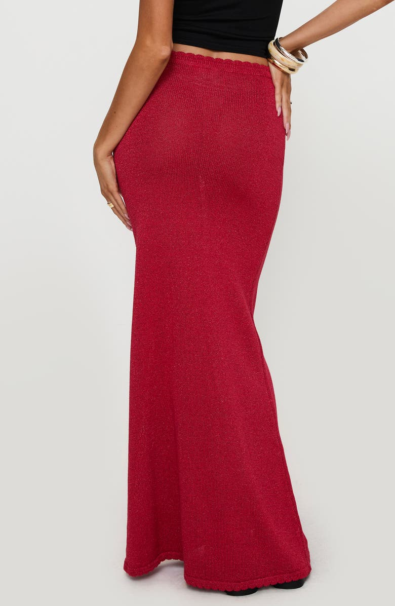 Princess Polly Hugs Kisses Metallic Knit Maxi Skirt, Alternate, color, Red