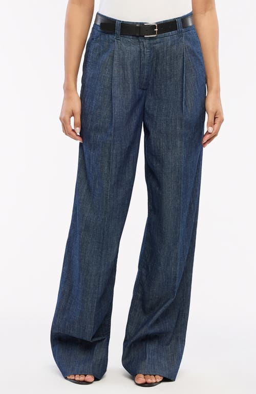 Another Tomorrow Cotto Chambray Wide-leg Pants In Dark Blue