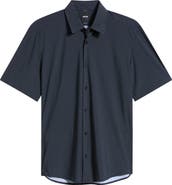 BOSS Liam Geo Print Short Sleeve Stretch Nylon Button-Up Shirt