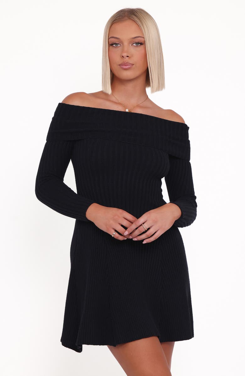 Petal & Pup Francisco Off the Shoulder Long Sleeve Sweater Dress, Alternate, color, Black