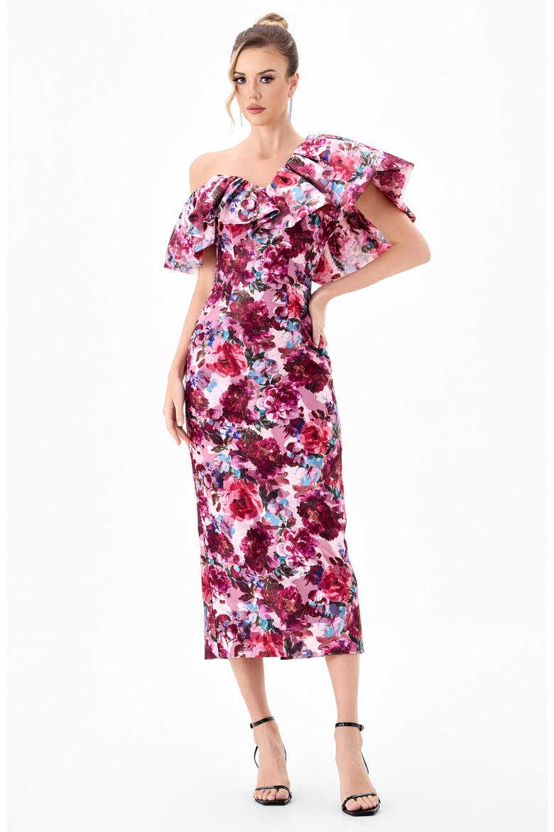 Gilea Ruffle Column Midi, Main, color, RED PRINT