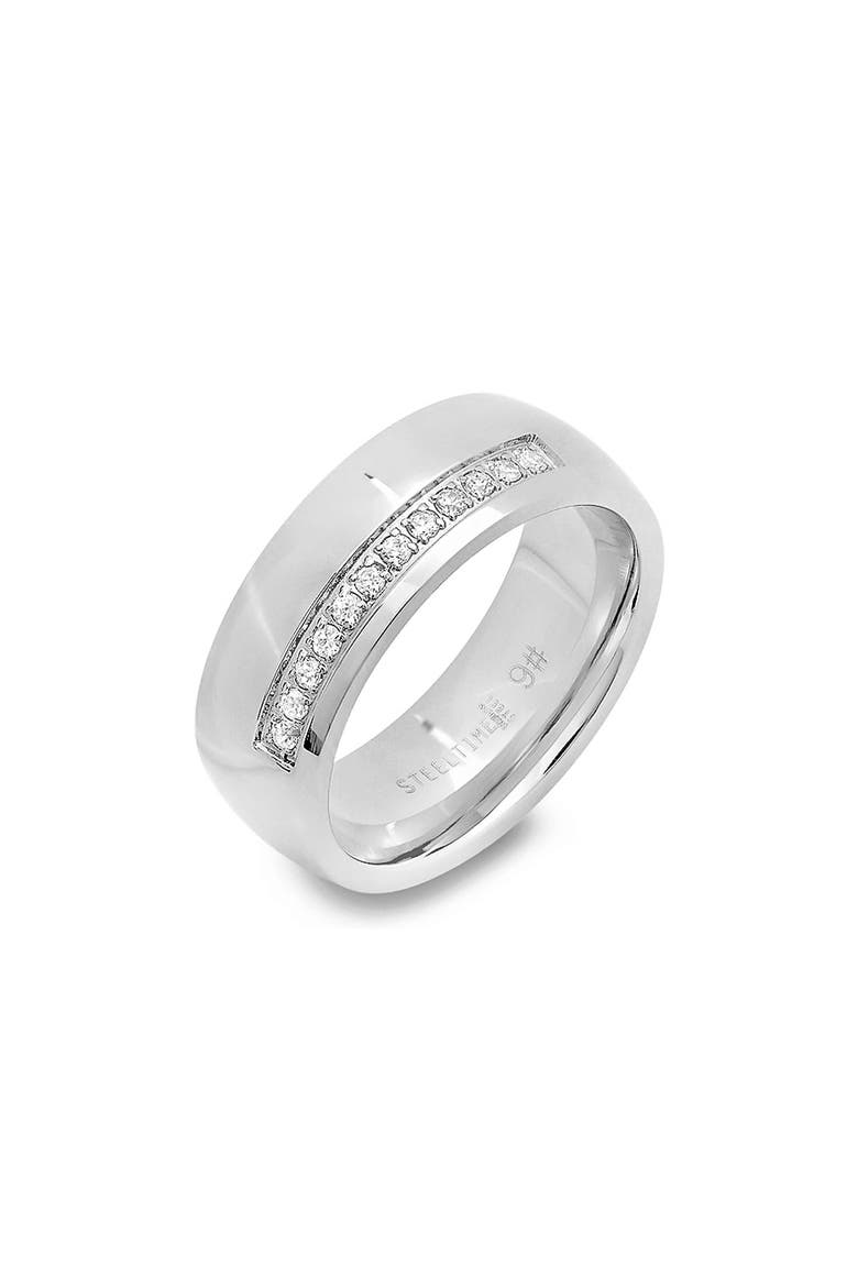 Men's Stainless Steel Simulated Diamond Ring, Main, color, SILVER
