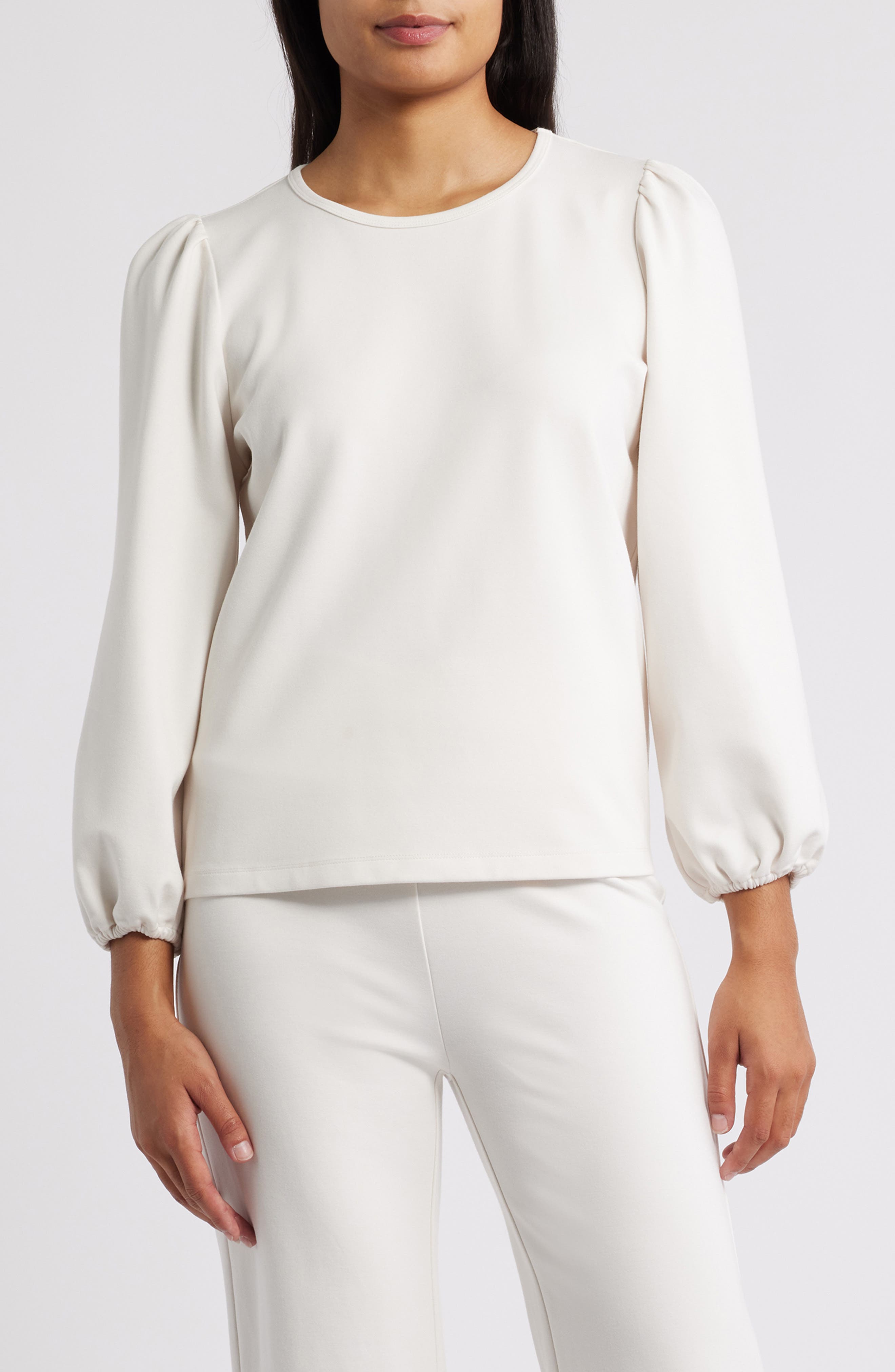 AK ANNE KLEIN Round Neck Top in White Dove 