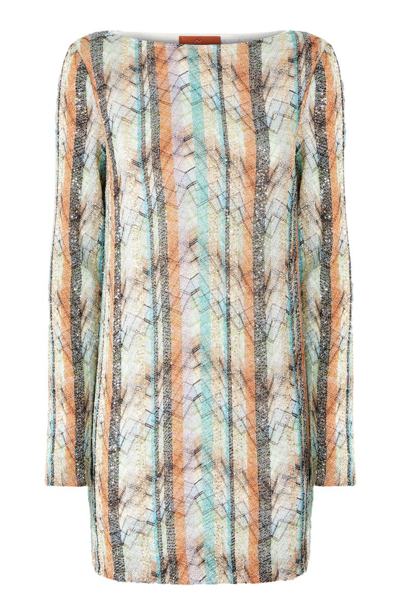 Missoni Multi-technique Mixed Viscose Lamé Mini Dress With Boat Neck, Alternate, color, Multicoloured