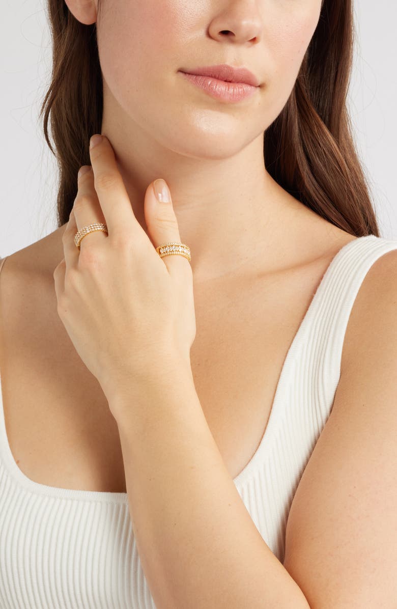 Nordstrom Set of 2 Cubic Zirconia Band Rings, Alternate, color, Clear- Gold