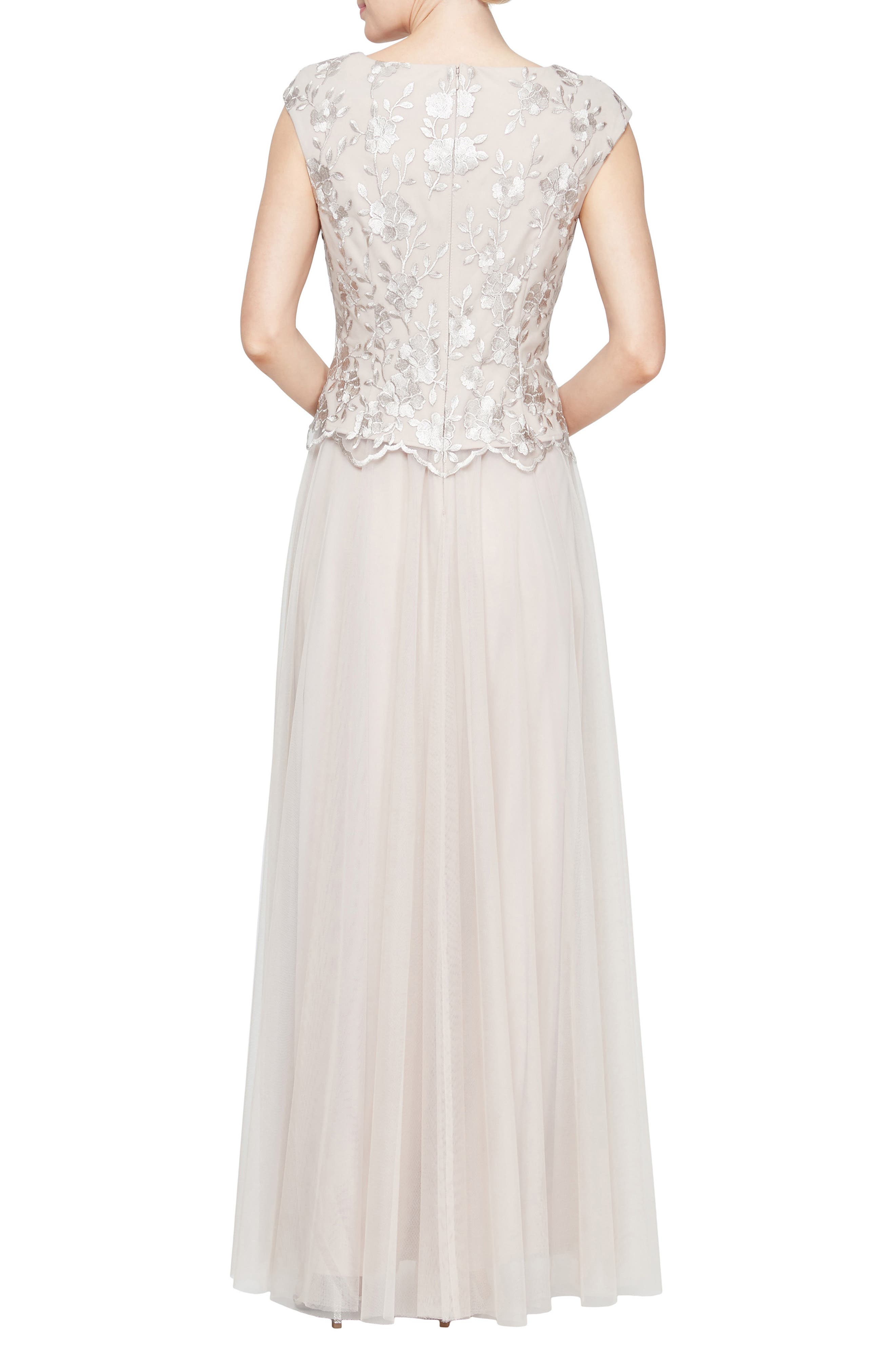 Embroidered Cap Sleeve Mock Evening Dress - image 2