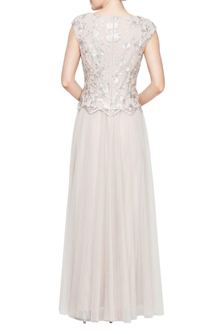 Embroidered Cap Sleeve Mock Evening Dress, Alternate, color, TAUPE