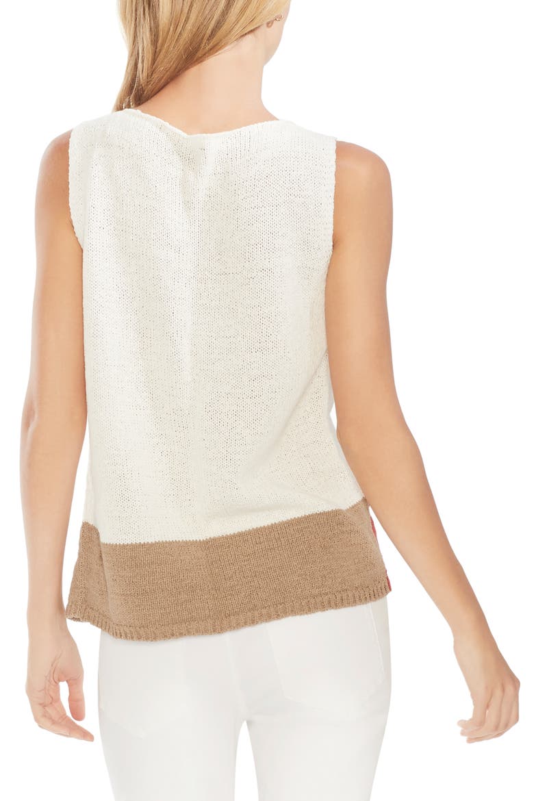 Colorblock Crossover Detail Sleeveless Cotton Blend Sweater, Alternate, color, PEARL IVORY