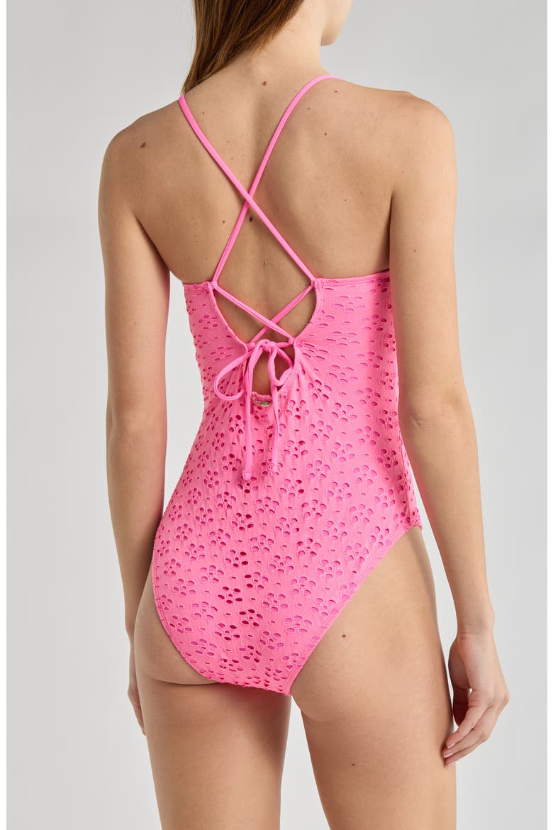 Eyelet Cutout One-Piece Swimsuit, Alternate, color, SUGAR PLUM