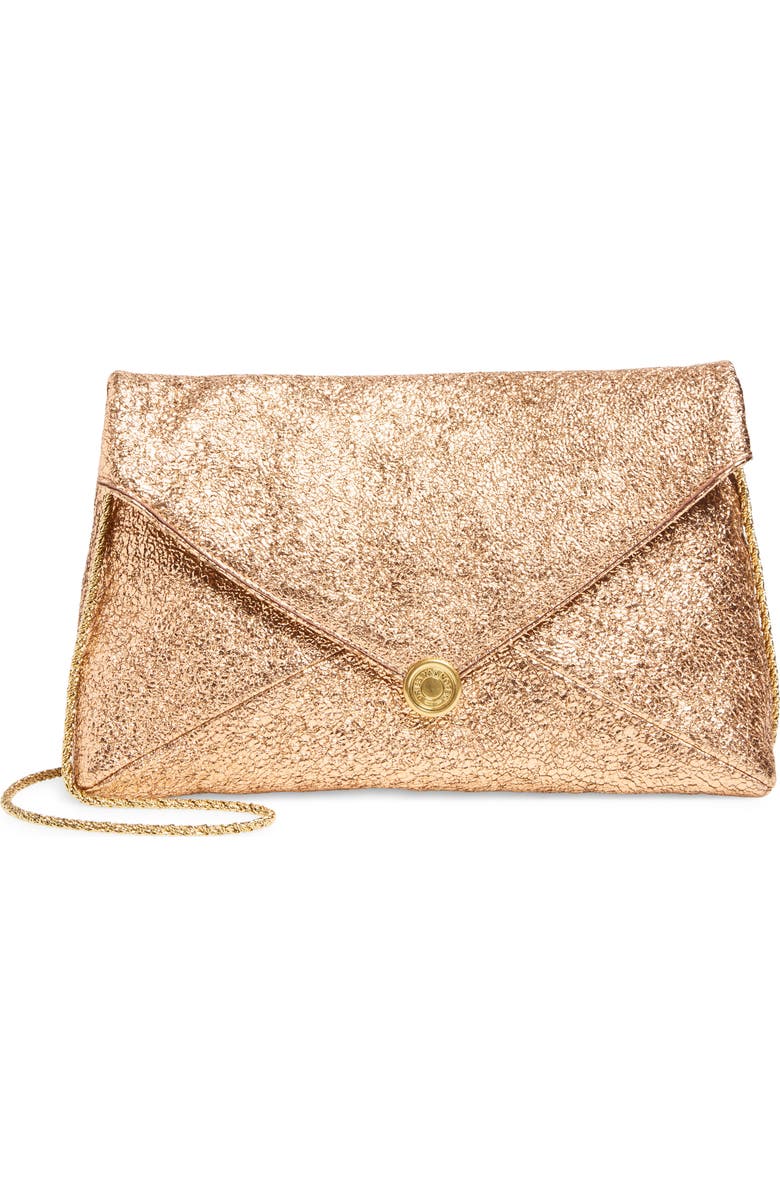 Dries Van Noten Metallic Leather Envelope Clutch, Main, color, Salmon 354
