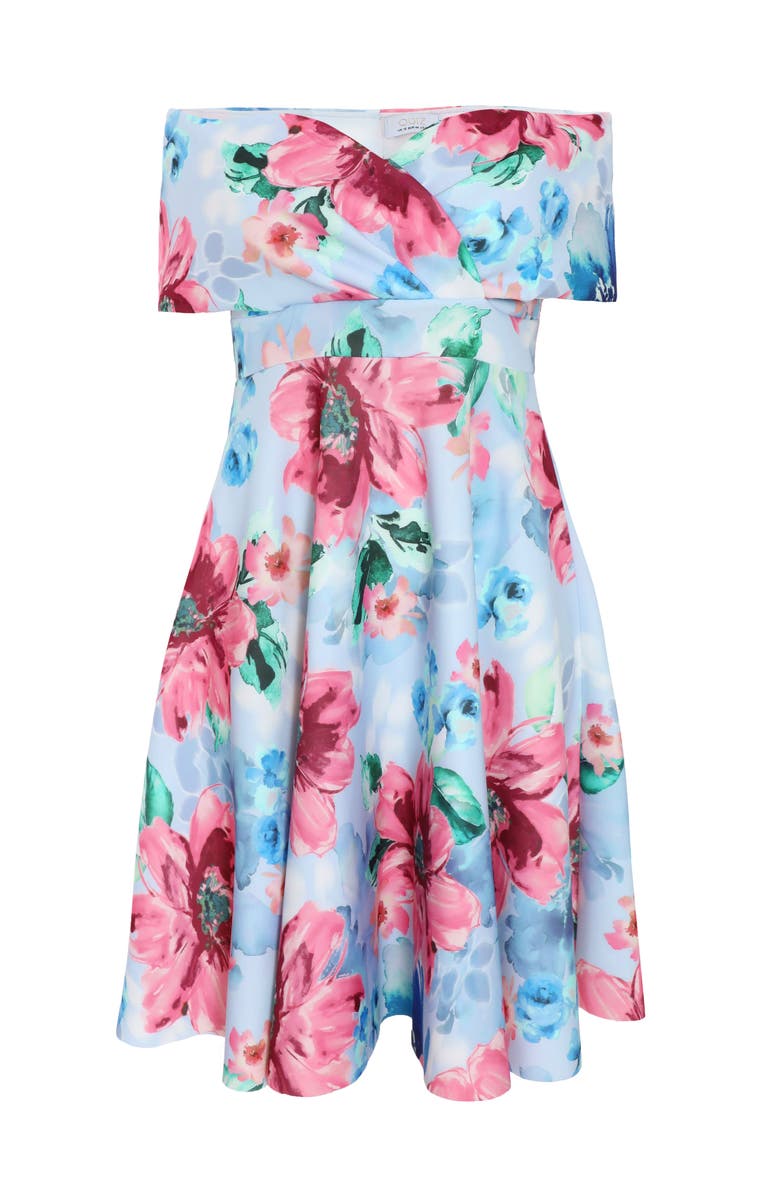 QUIZ Plus Size Scuba Knit Floral Bardot Skater Midi Dress, Alternate, color, 