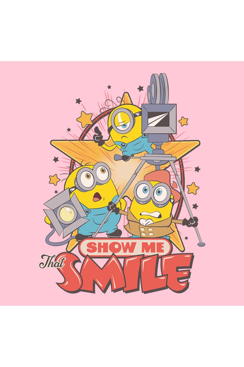 Girl's Minions & Monsters Show Me That Smile  Graphic T-Shirt, Alternate, color, Light Pink