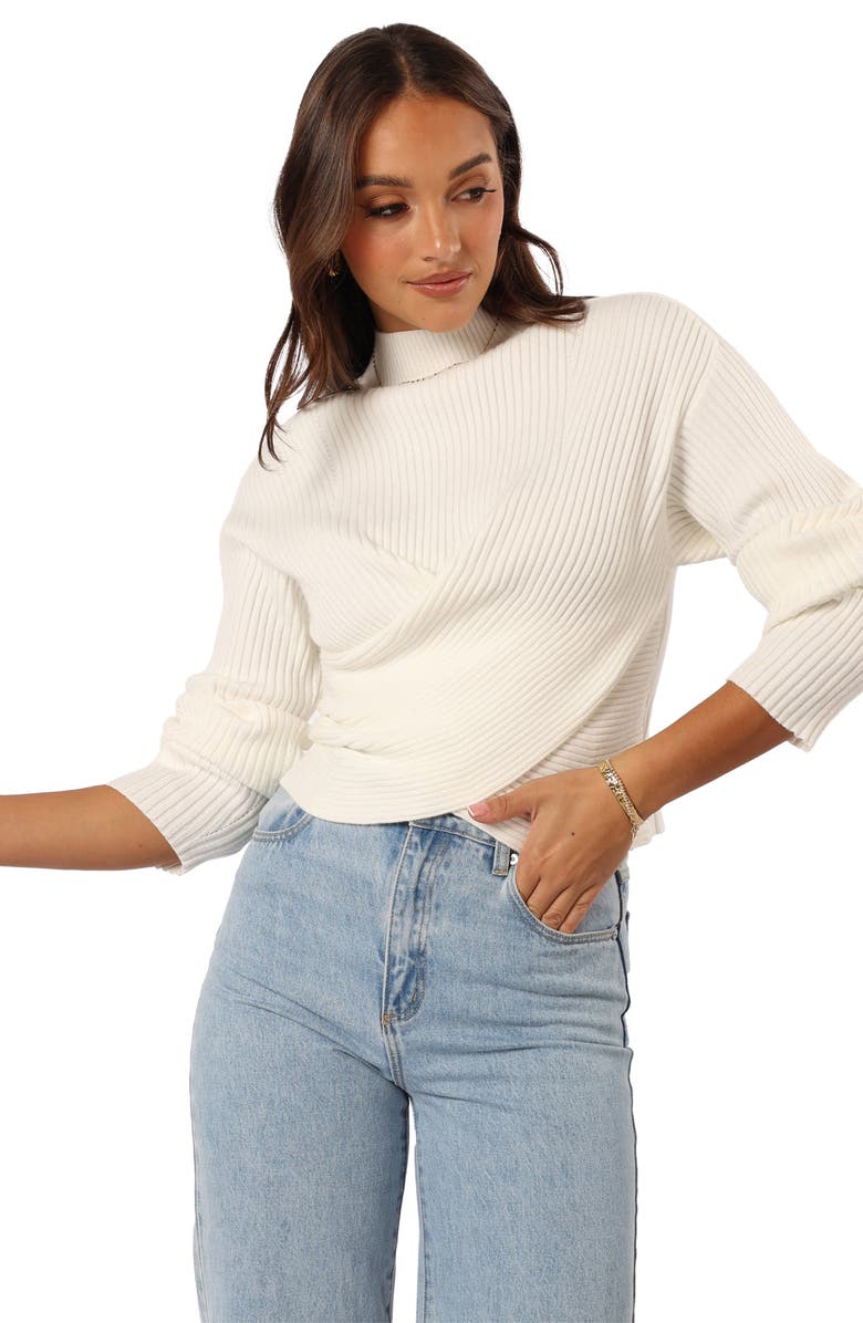 Petal & Pup Tully Wrap Front Rib Sweater, Alternate, color, Cream