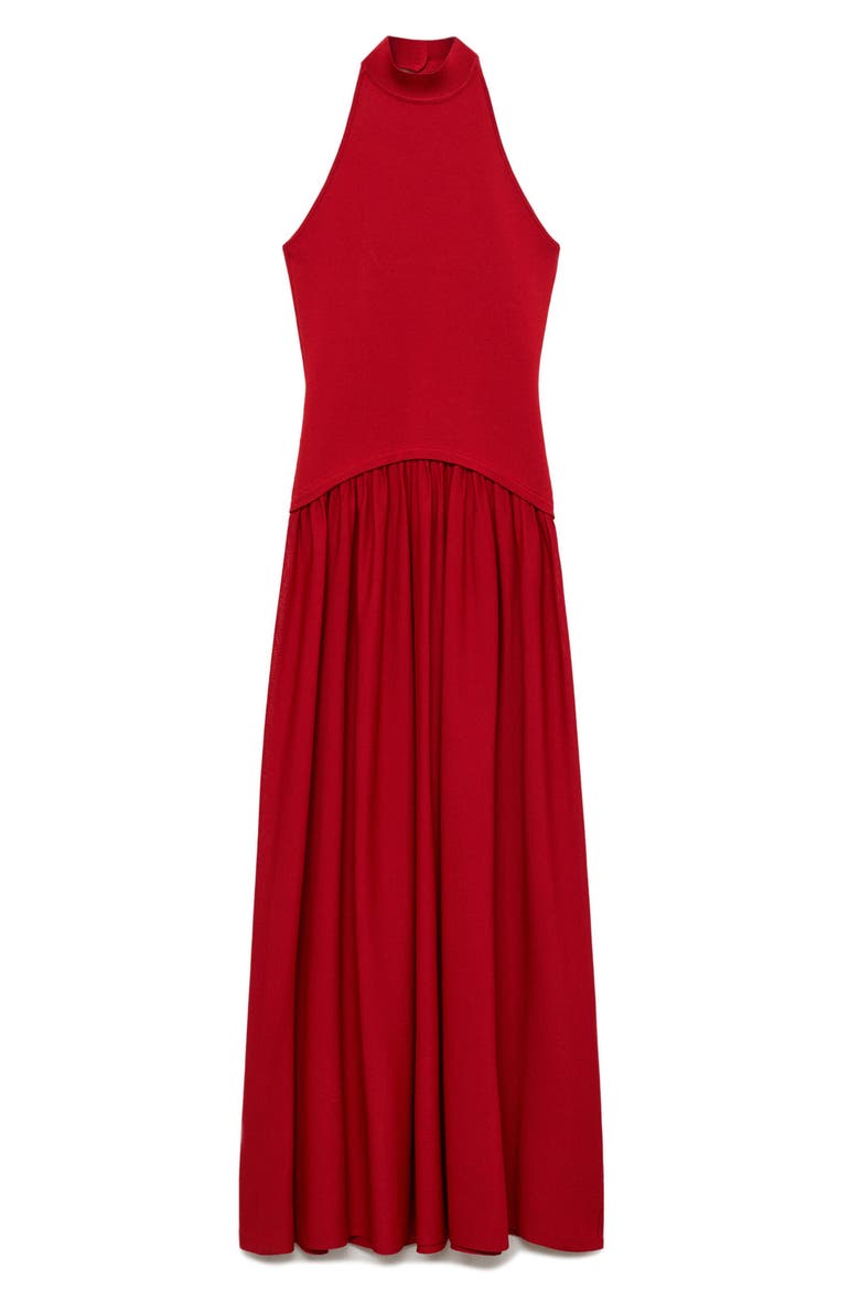 Halter Mixed Media Dress, Alternate, color, RED