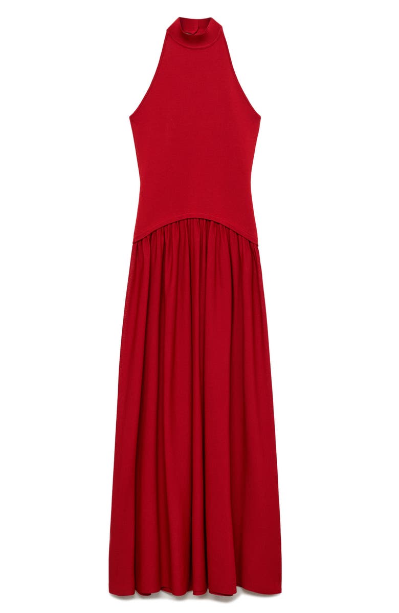 MANGO Halter Mixed Media Dress, Alternate, color, Red