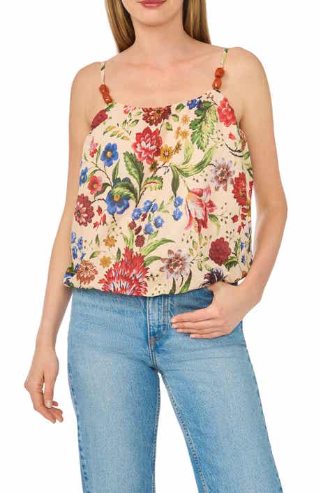 CeCe Floral Beaded Bubble Hem Top
