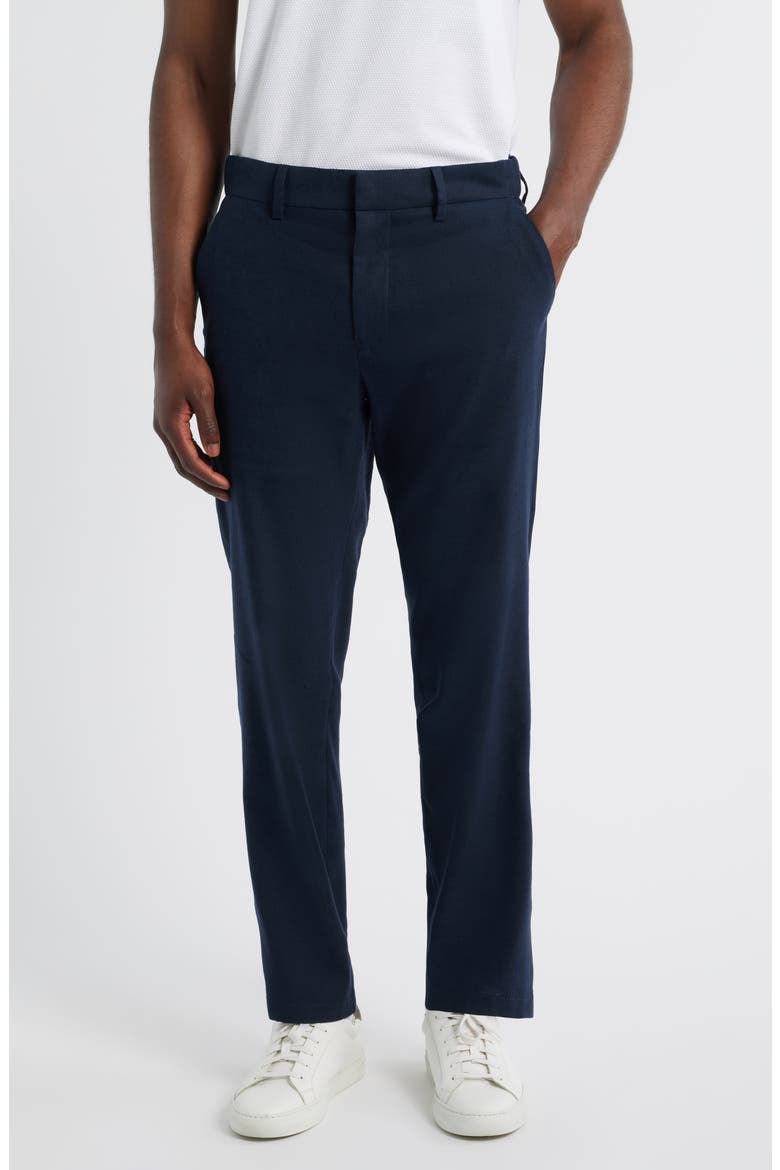 Linen Blend Flat Front Pants, Main, color, NAVY SAPPHIRE - BLACK
