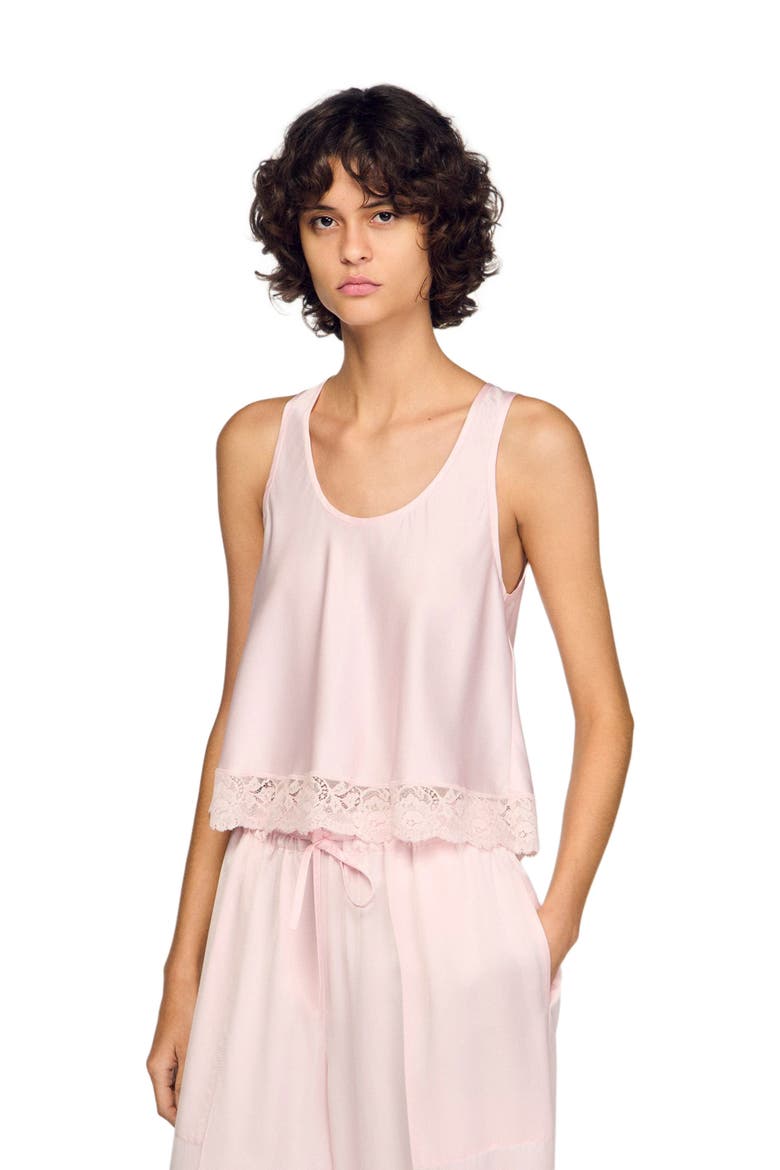Satin top with lace, Main, color, Light pink